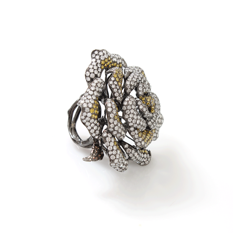 WENDY YUE-Diamond Flower Ring-BLKGOLD