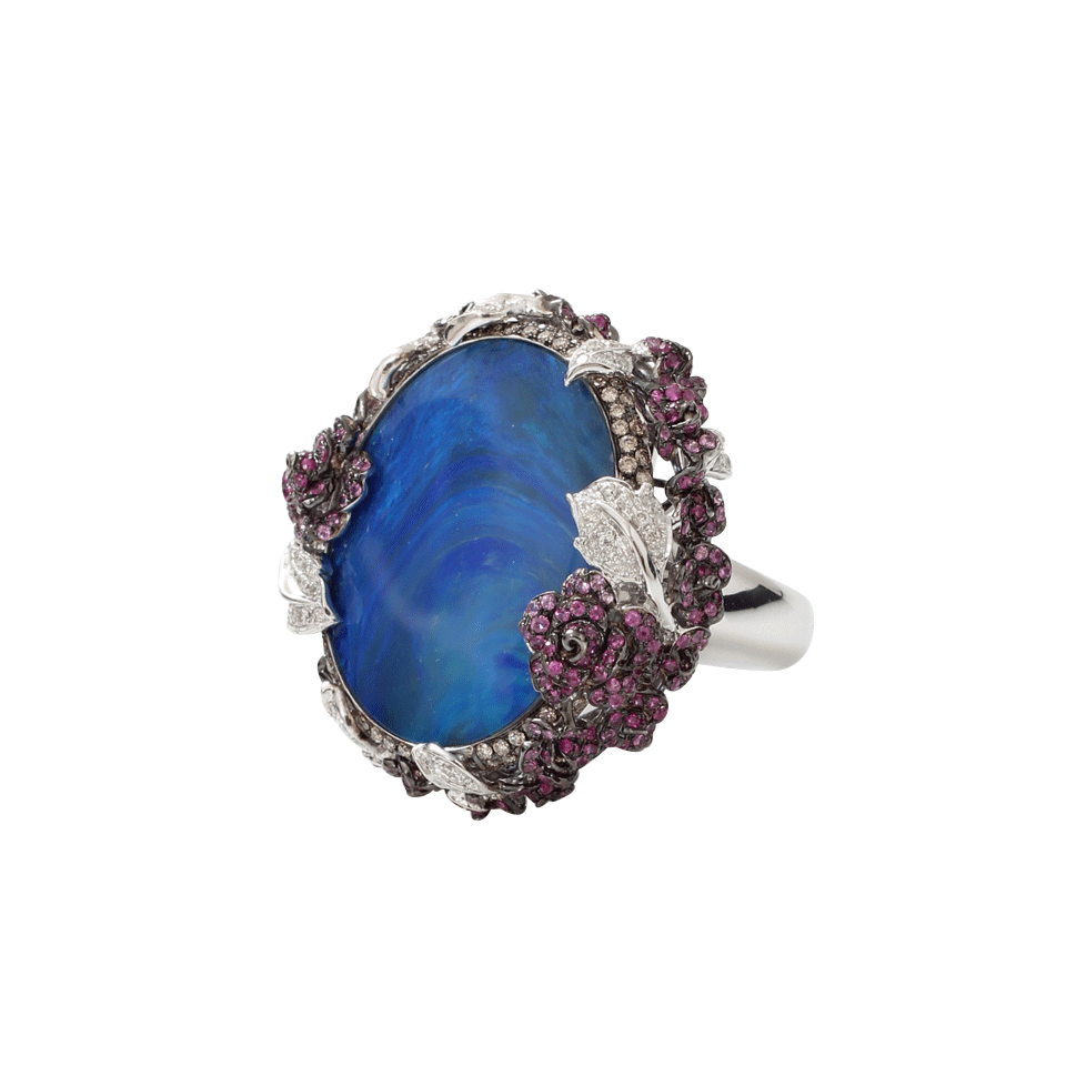 WENDY YUE-Boulder Opal And Sapphire Ring-BLKGOLD