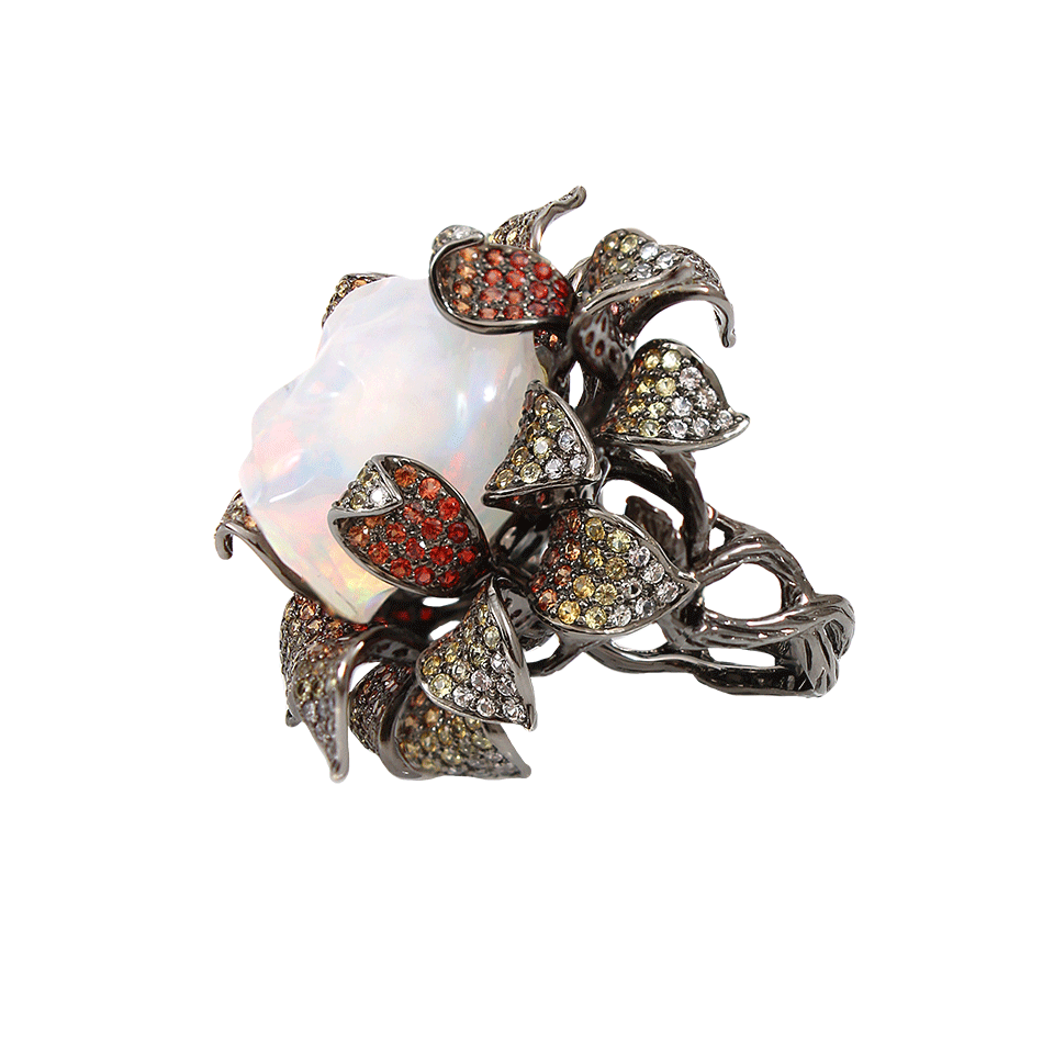 WENDY YUE-Opal Flower Ring-BLACK GOLD