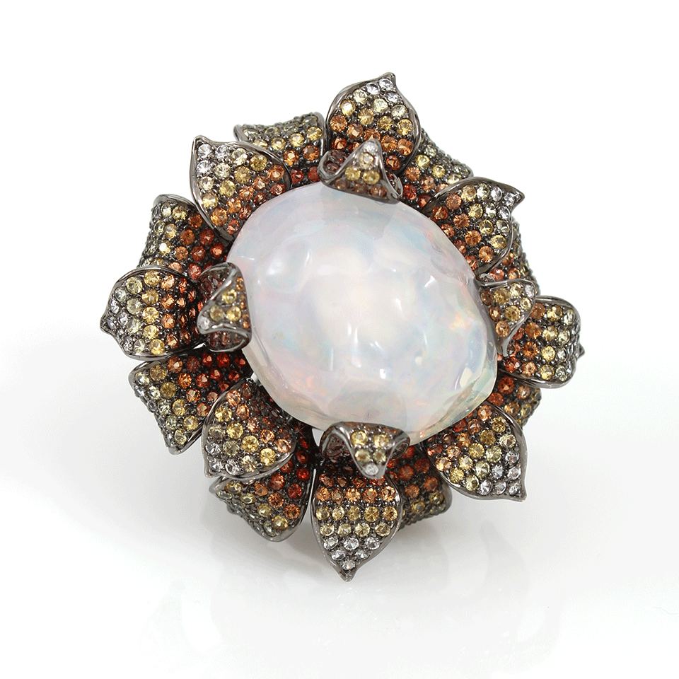 WENDY YUE-Opal Flower Ring-BLACK GOLD