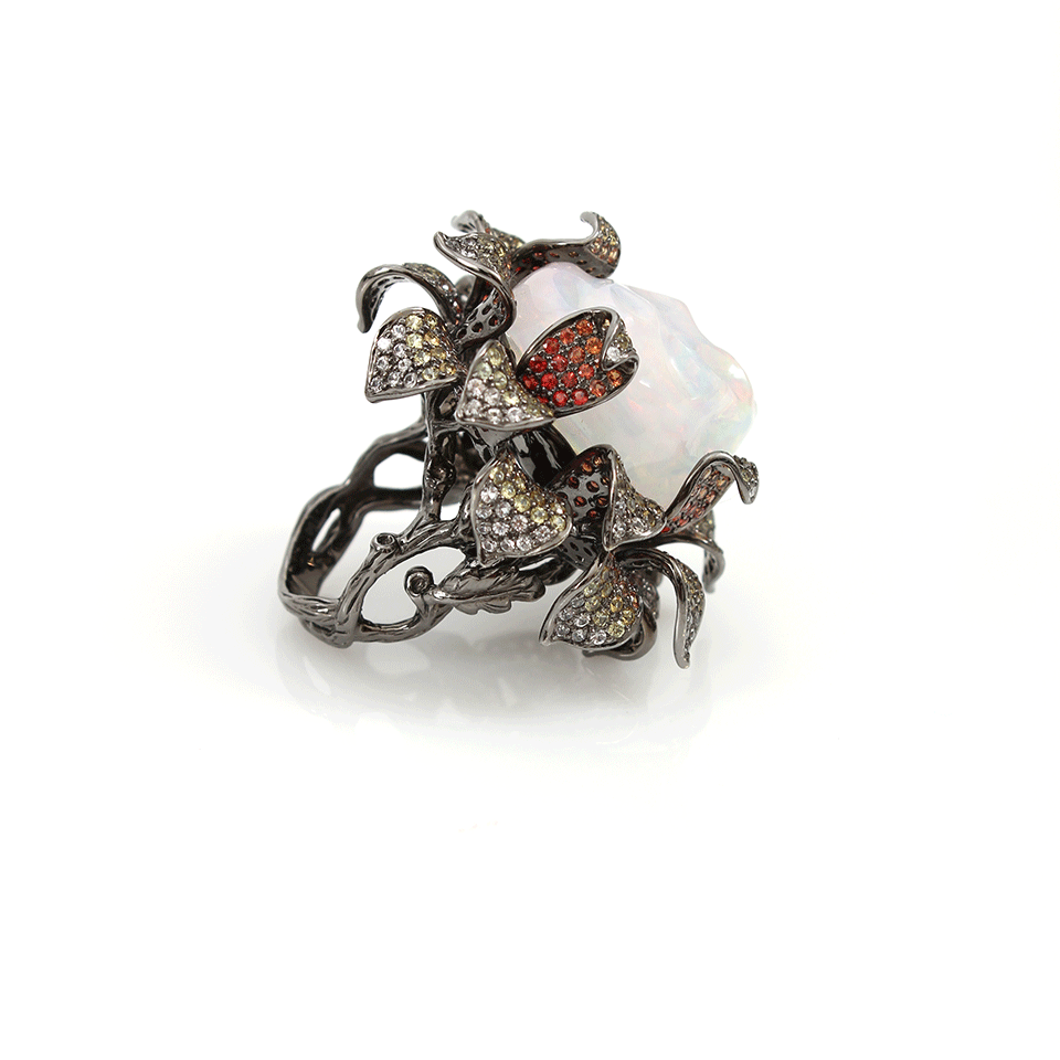 WENDY YUE-Opal Flower Ring-BLACK GOLD