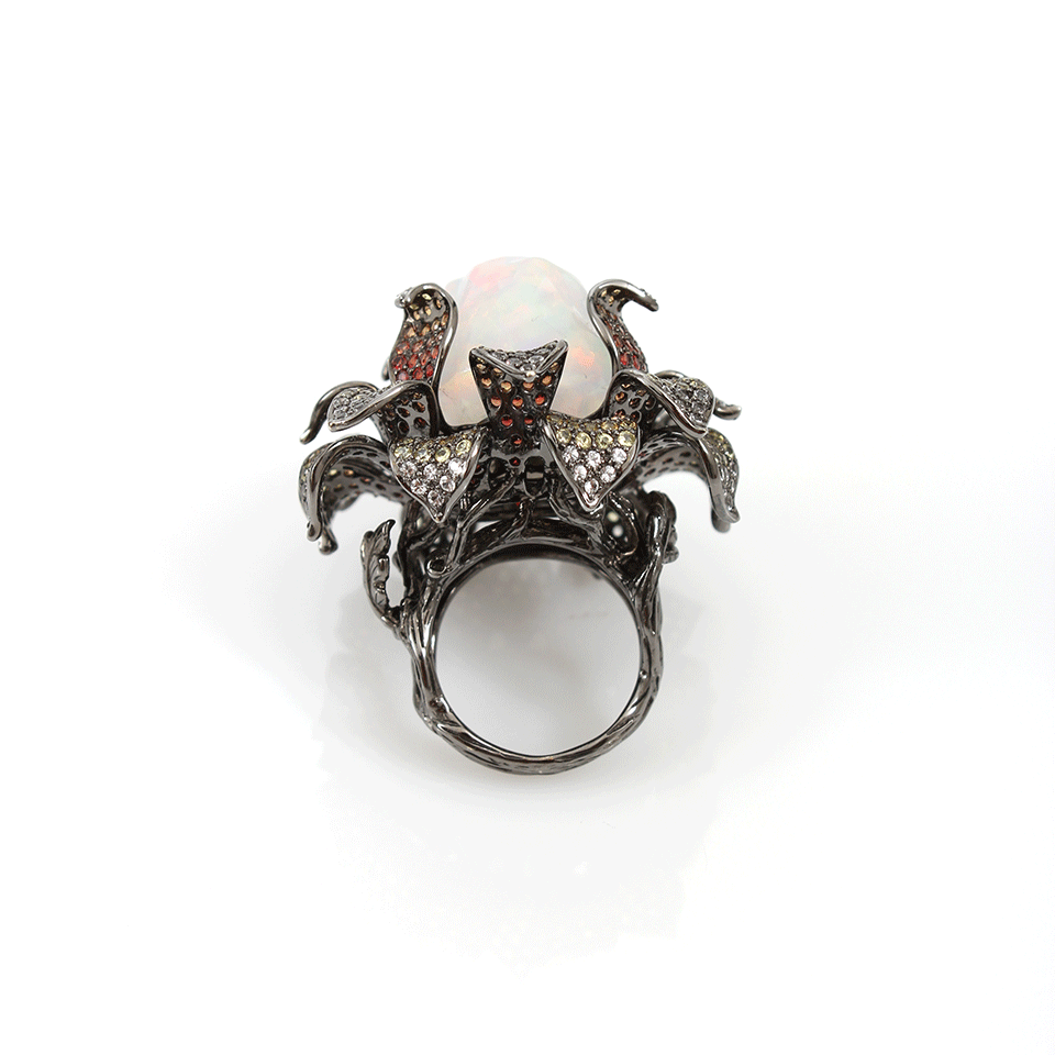 WENDY YUE-Opal Flower Ring-BLACK GOLD