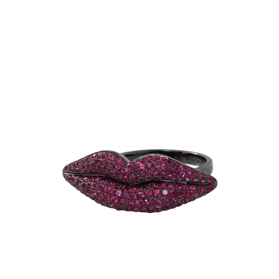WENDY YUE-Ruby Lips Ring-BLKGOLD