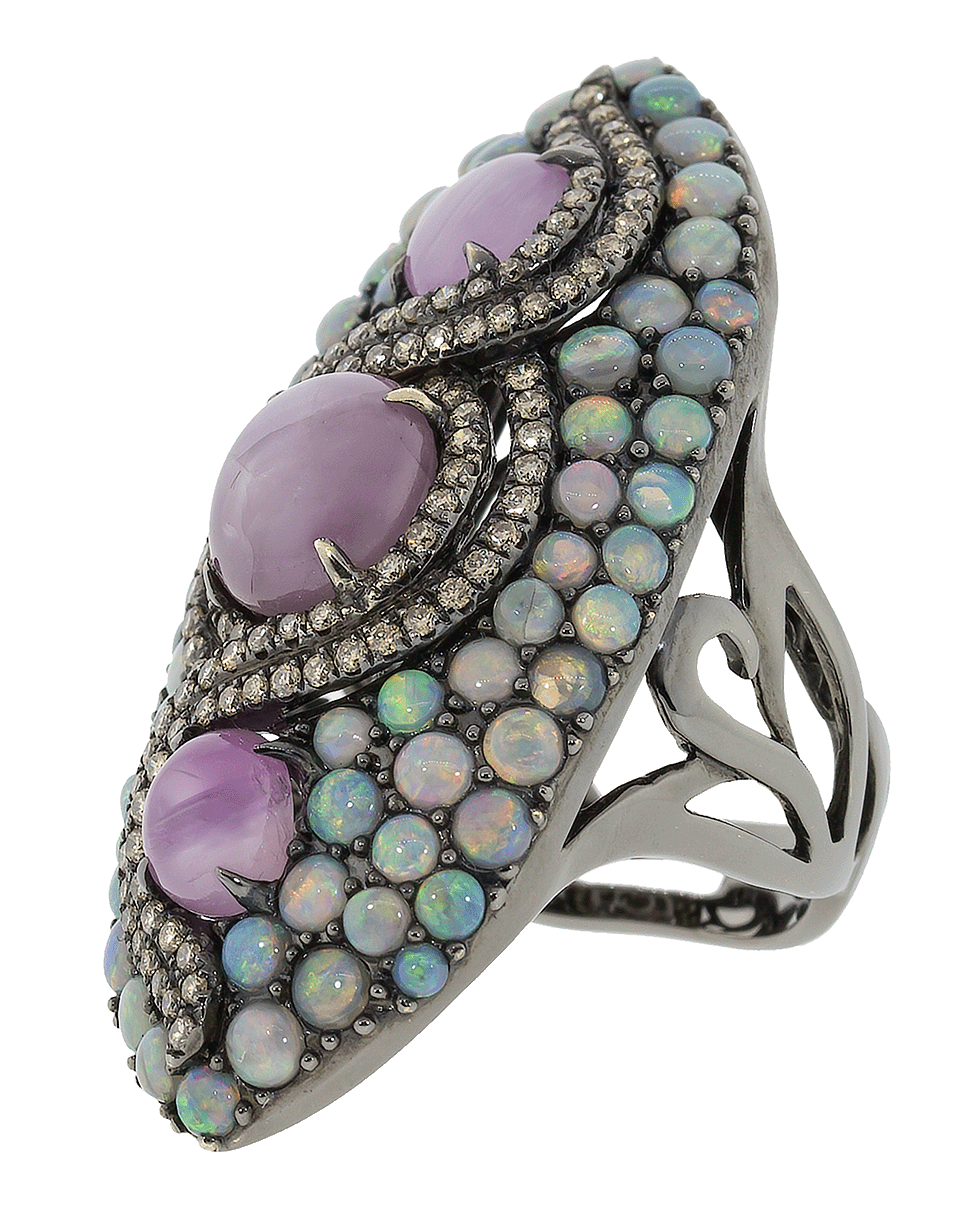 WENDY YUE-Star Ruby And Opal Ring-BLKGOLD