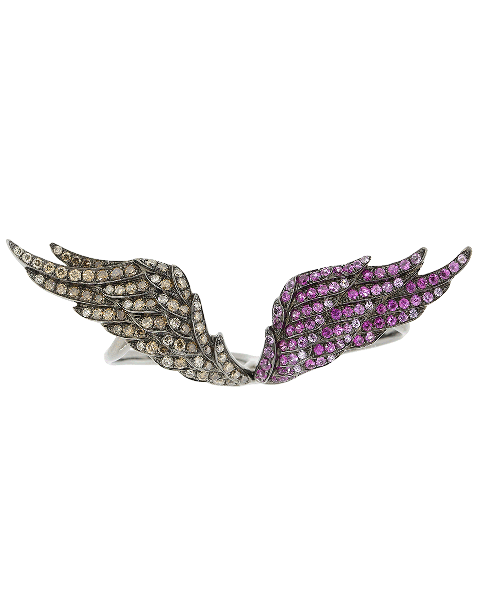WENDY YUE-Double Finger Diamond And Sapphire Wings Ring-BLKGOLD