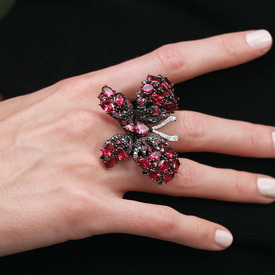 WENDY YUE-Rubellite Butterfly Ring-BLKGOLD