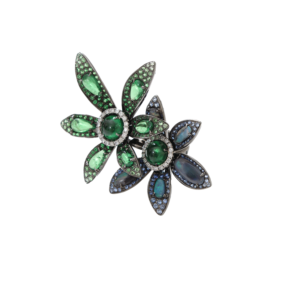 WENDY YUE-Tsavorite Flower Ring-BLKGOLD