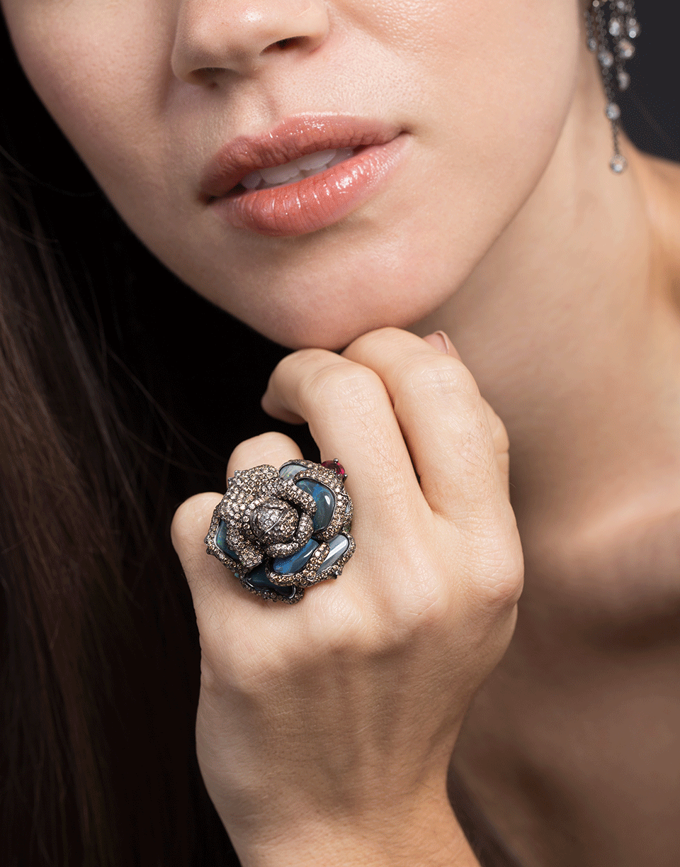 WENDY YUE-Opal Flower Ring-WHITE GOLD