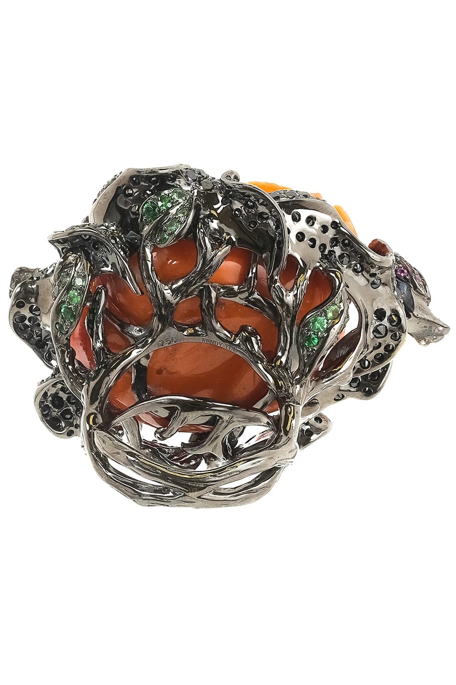 WENDY YUE-Carved Coral Flower Ring-WHITE GOLD