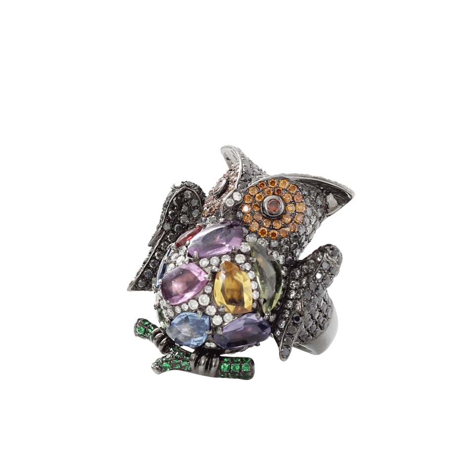 WENDY YUE-Color Sapphire Owl Ring-WHITE GOLD