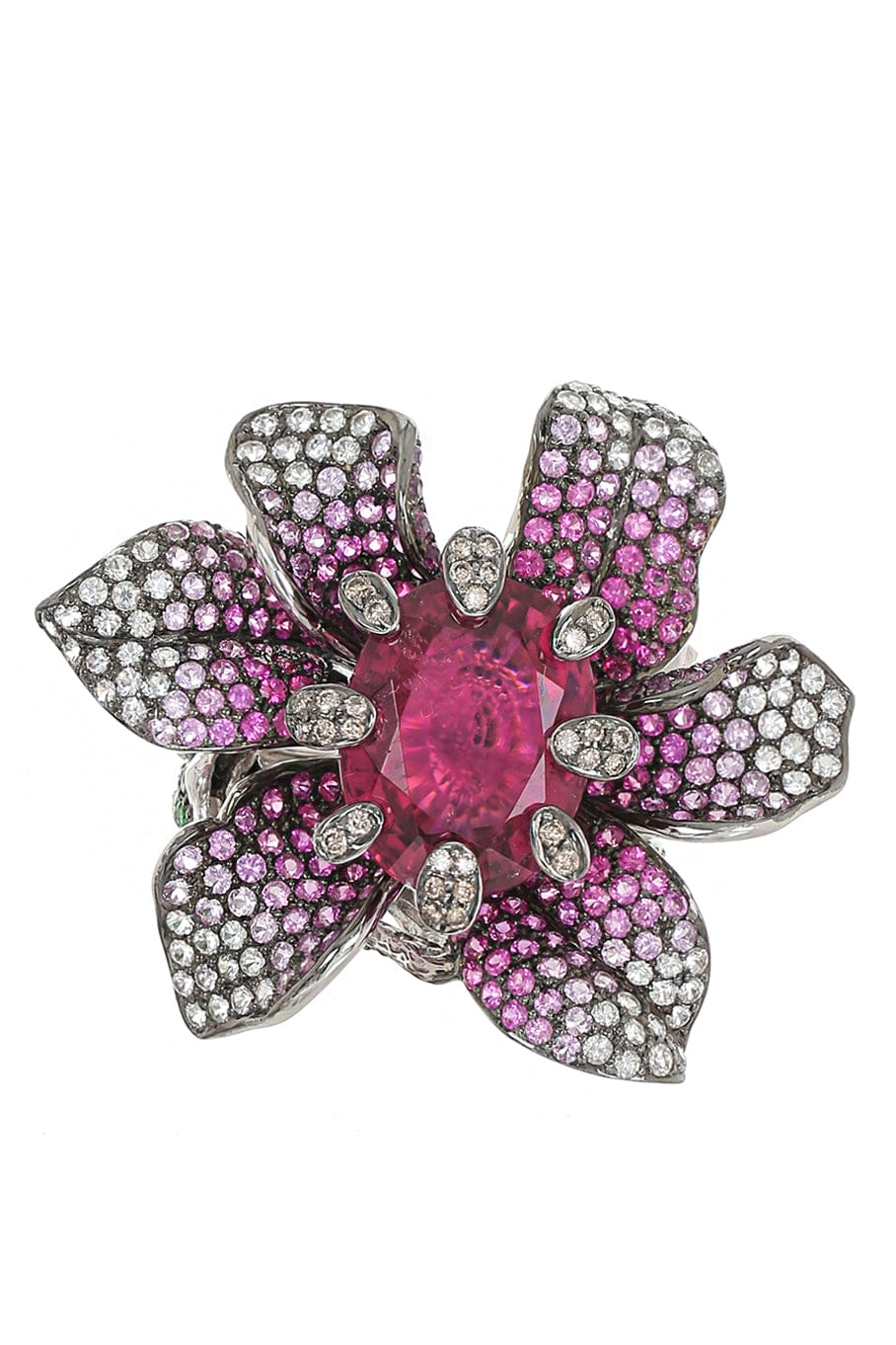 WENDY YUE-Rubellite and Pink Sapphire Flower Ring-WHITE GOLD