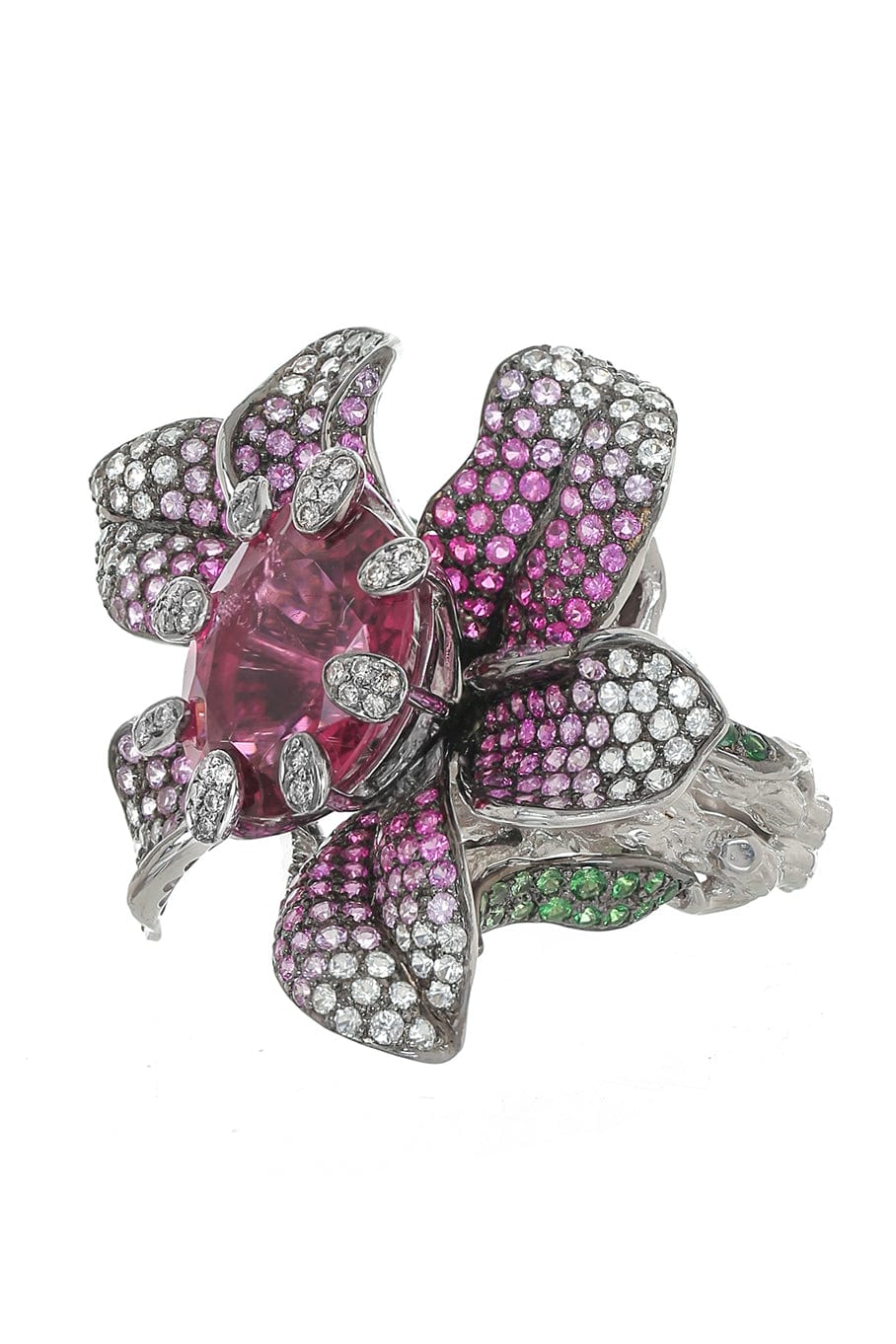 WENDY YUE-Rubellite and Pink Sapphire Flower Ring-WHITE GOLD