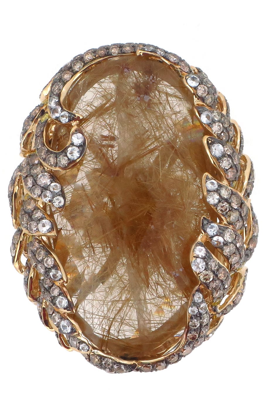 WENDY YUE-Rutilated Quartz and Diamond Ring-YELLOW GOLD