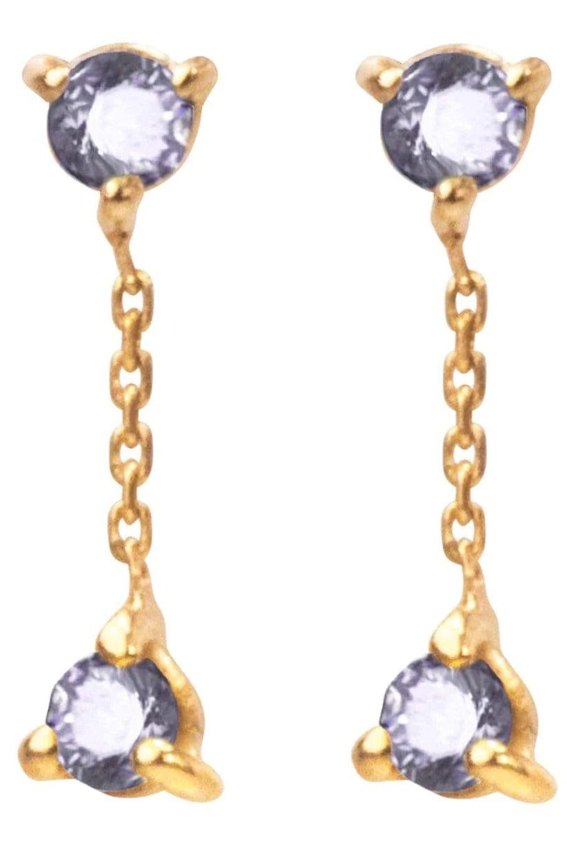 WWAKE-Small Two Step Sapphire Chain Earrings-YELLOW GOLD