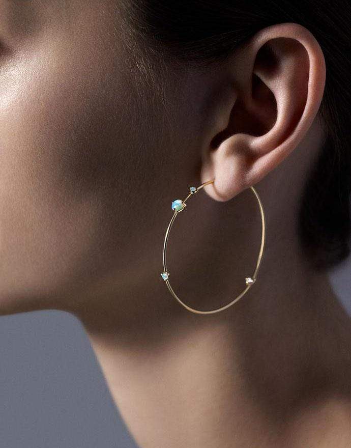 WWAKE-Four-Step Opal Hoop Earrings-YELLOW GOLD