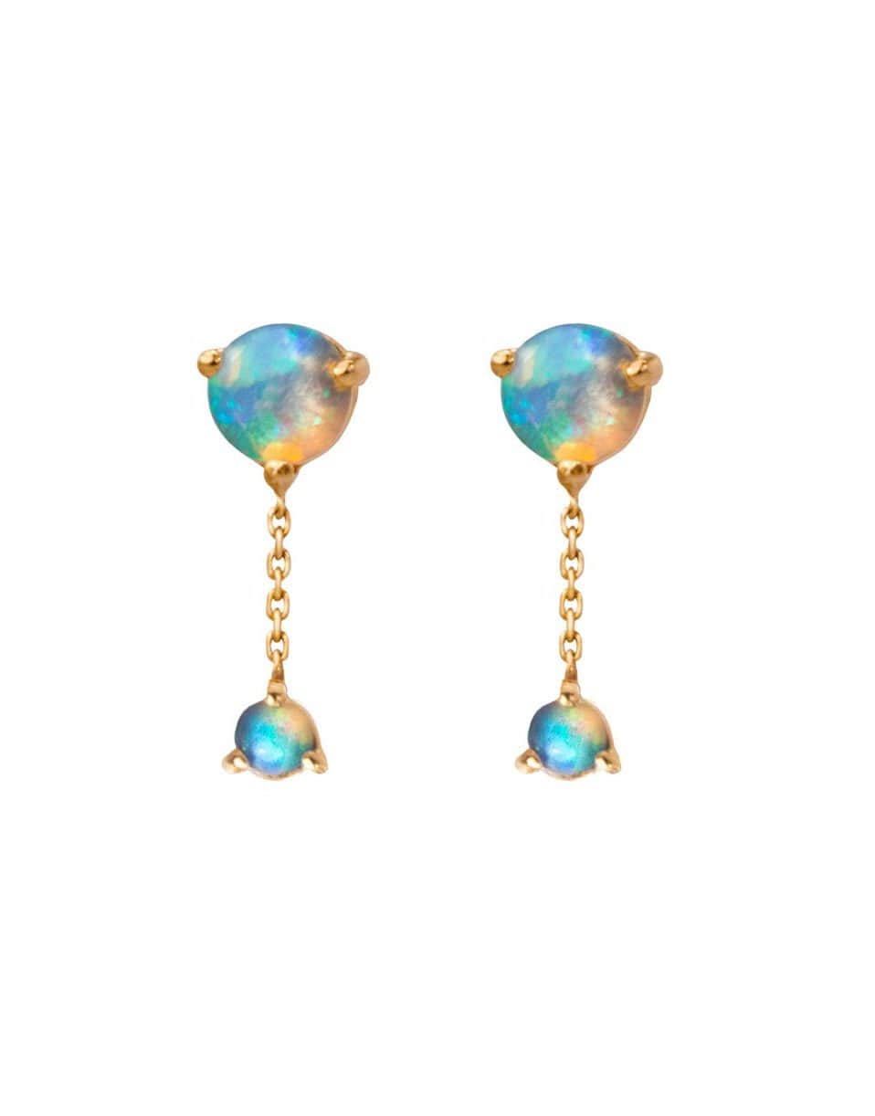 WWAKE-Large Two Step Opal Chain Earrings-YELLOW GOLD