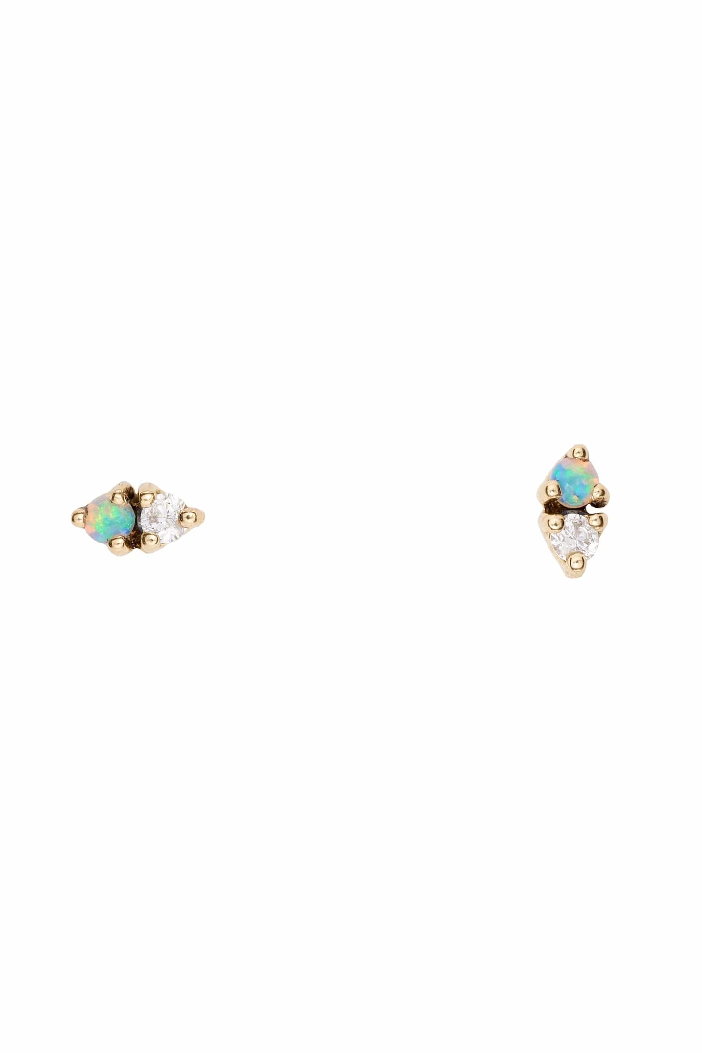 WWAKE-Opal Diamond Two-Step Earrings-YELLOW GOLD