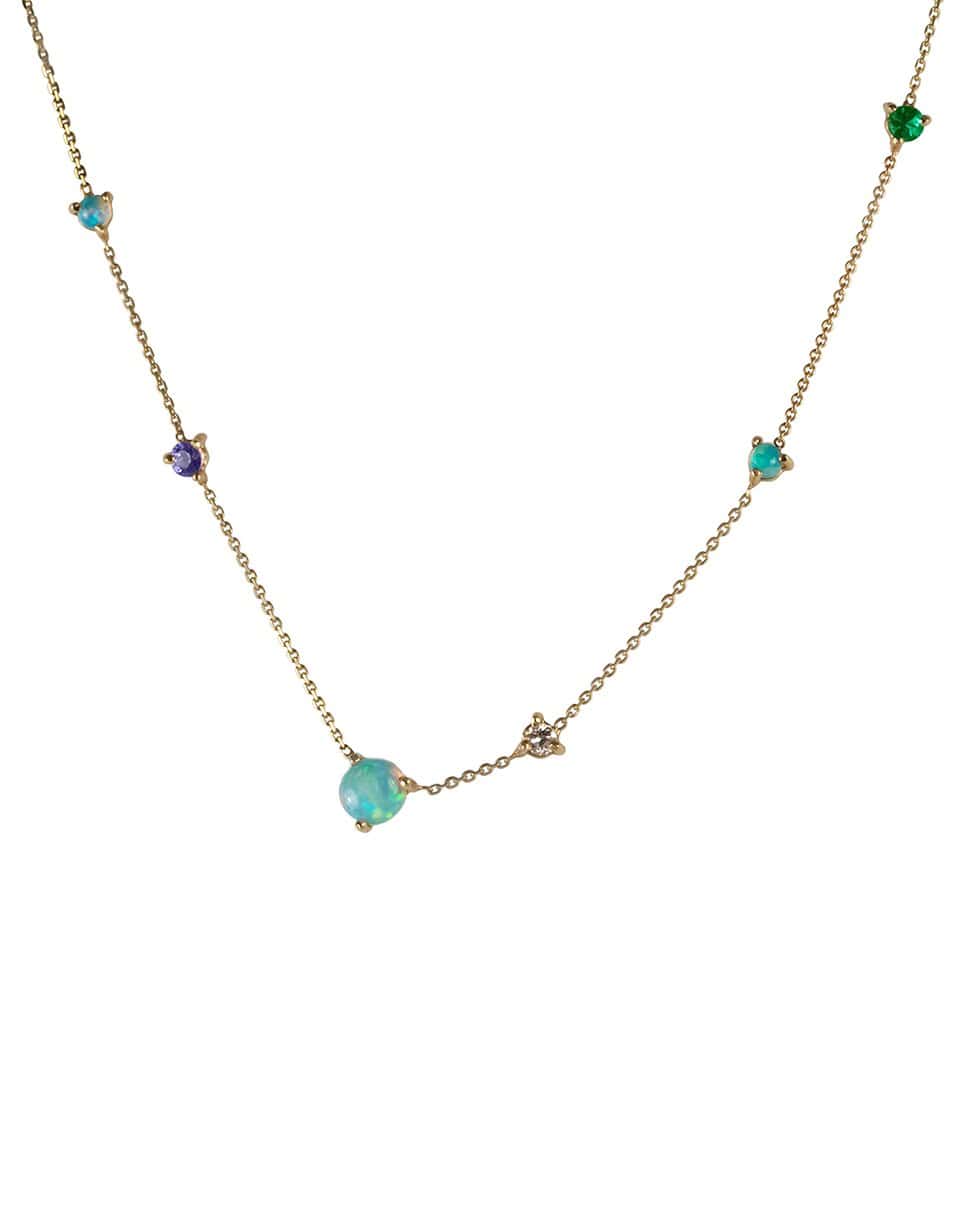 WWAKE-Linear Opal, Emerald, Tanzanite Necklace-YELLOW GOLD