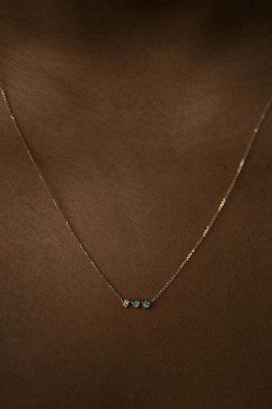 WWAKE-Three Point Opal Necklace-YELLOW GOLD