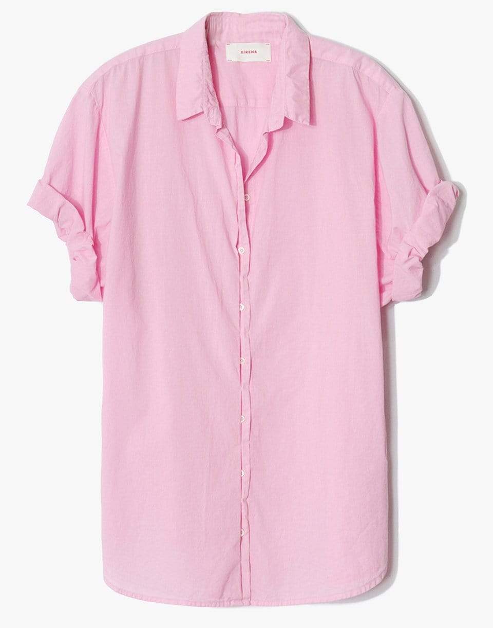 XÍRENA-Channing Short Sleeve Button Up Shirt - Pink Rose-