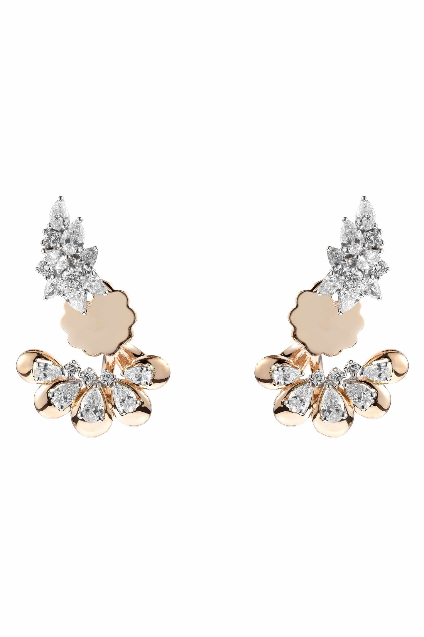 YEPREM JEWELLERY-Diamond Pear Fan Earrings-WHITE GOLD