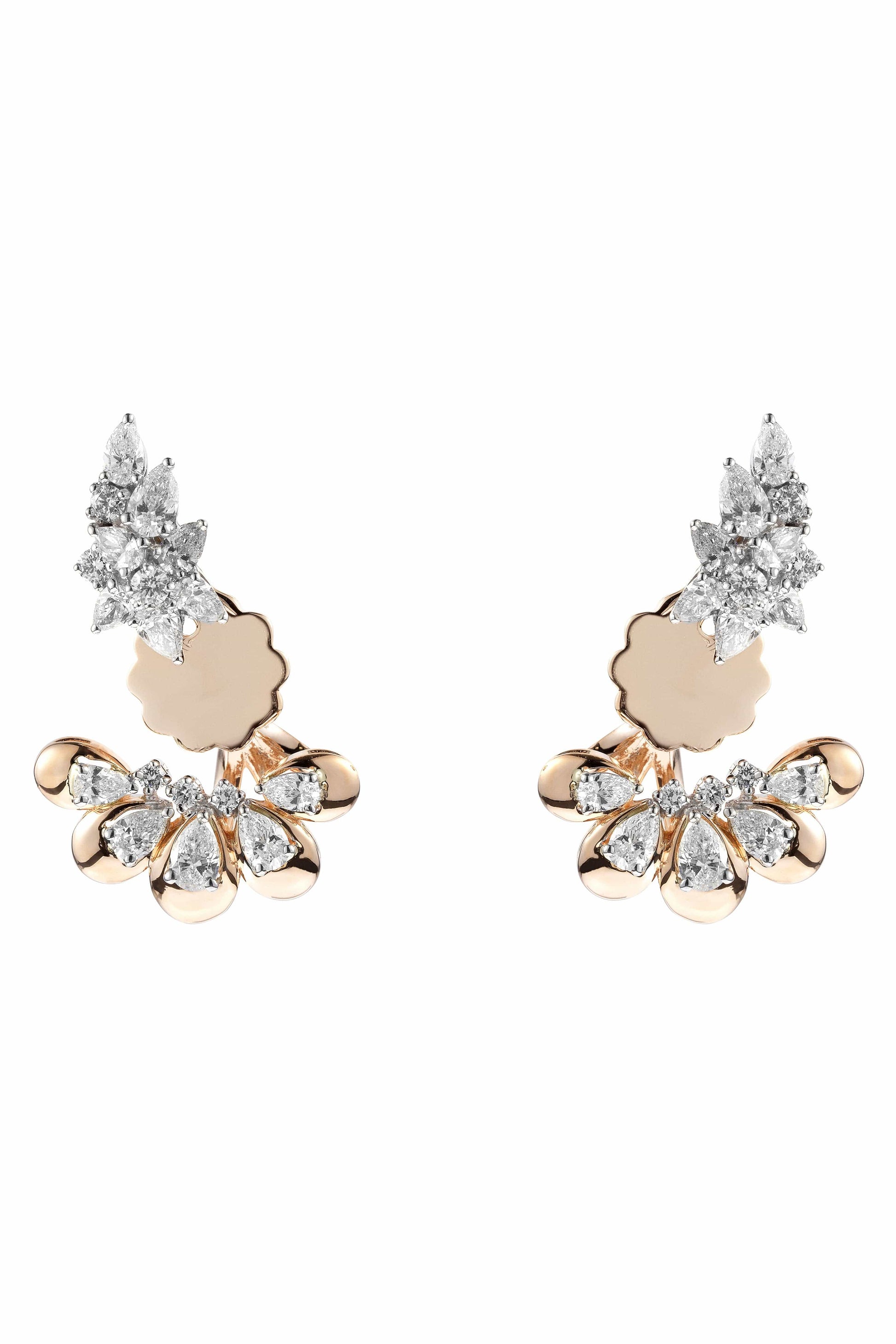 YEPREM JEWELLERY-Diamond Pear Fan Earrings-WHITE GOLD
