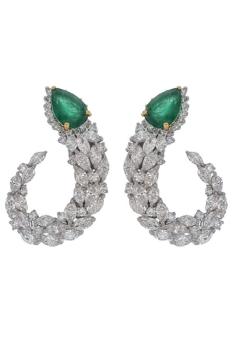 YEPREM JEWELLERY-Pear Emerald and Diamond Earrings-WHITE GOLD