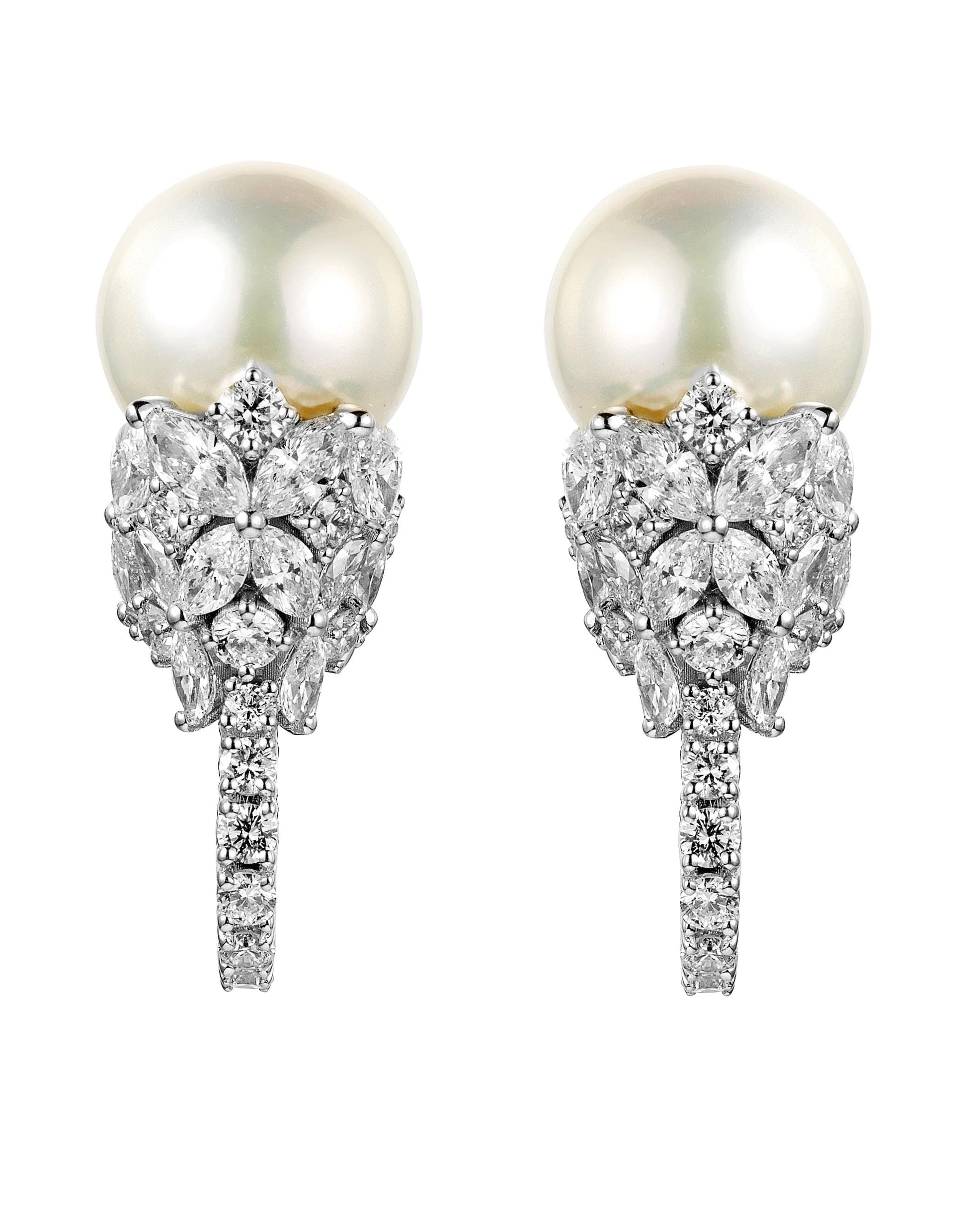 Pearl and Diamond Huggie Earrings JEWELRYFINE JEWELEARRING YEPREM JEWELLERY   
