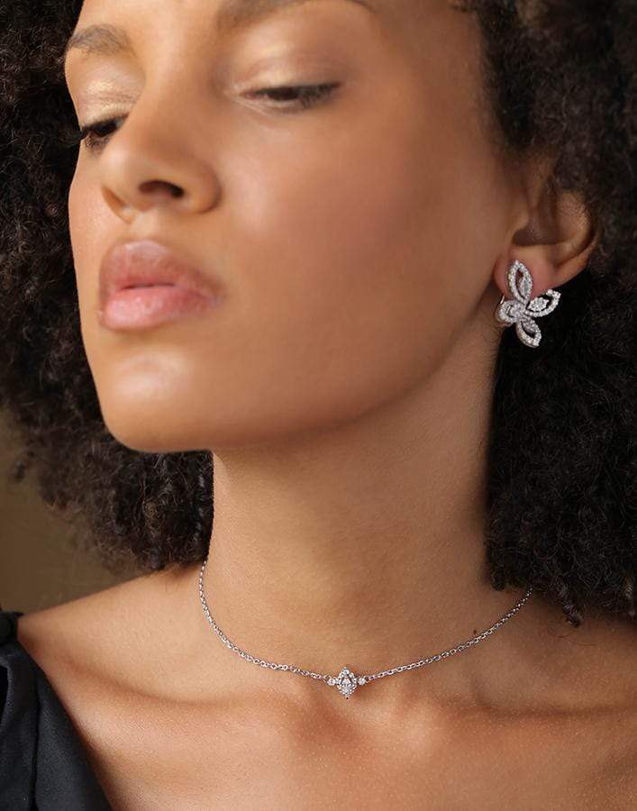 YEPREM JEWELLERY-Marquise Diamond Pendant Necklace-WHITE GOLD