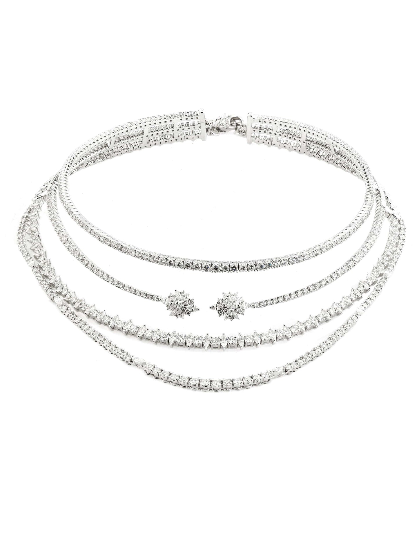 YEPREM JEWELLERY-Multi Line Diamond Necklace-WHITE GOLD