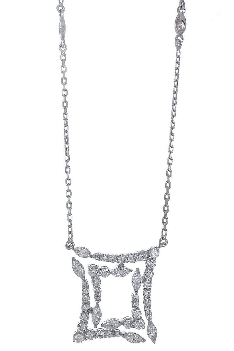 YEPREM JEWELLERY-Square Diamond Pendant Necklace-WHITE GOLD