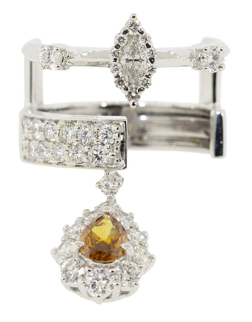 YEPREM JEWELLERY-Brown Pear Diamond Dangle Ring-WHITE GOLD