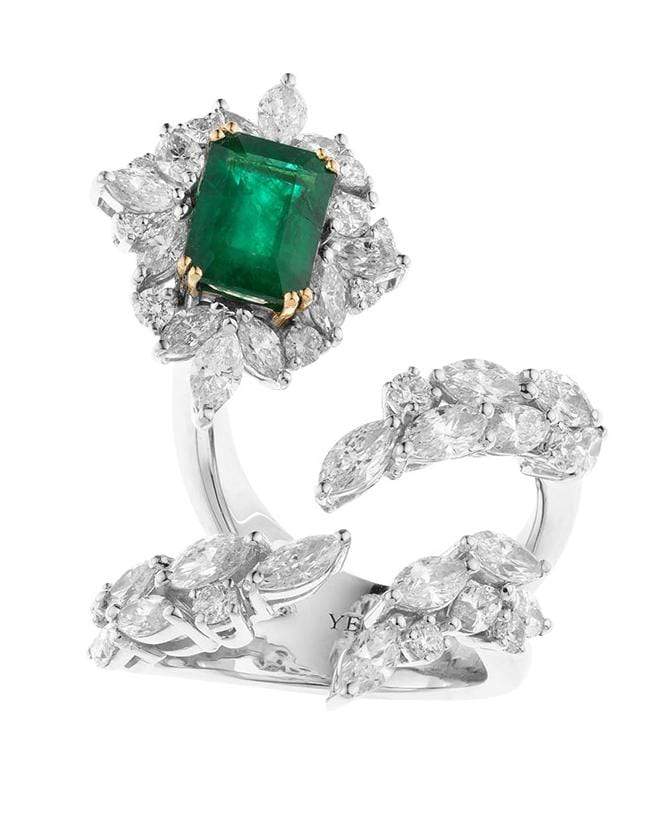 YEPREM JEWELLERY-Emerald and Diamond Wrap Ring-WHITE GOLD