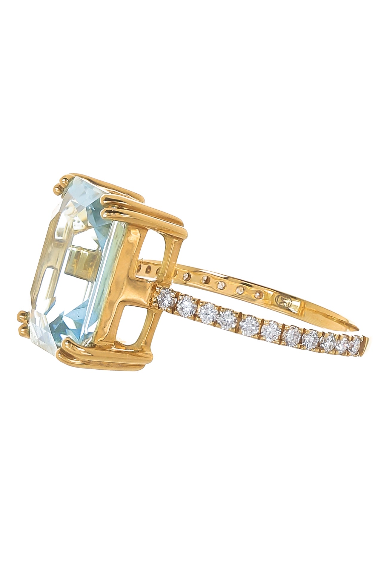 YI COLLECTION-Aquamarine and White Diamond Ring-YELLOW GOLD