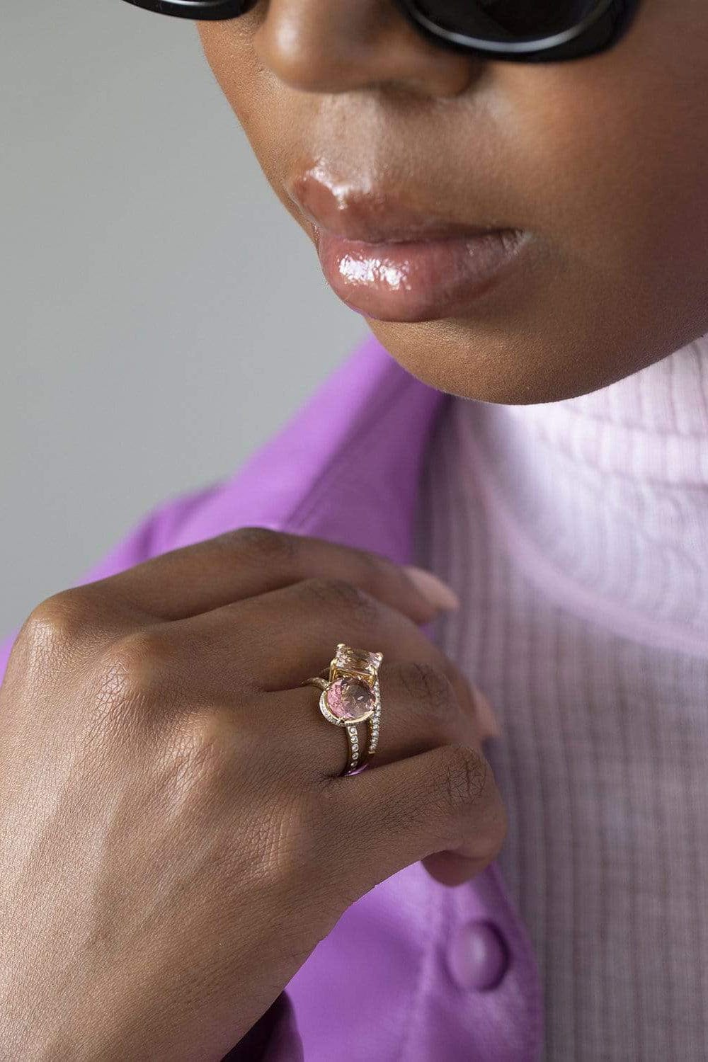 Pink Tourmaline Diamond Halo Ring JEWELRYFINE JEWELRING YI COLLECTION   