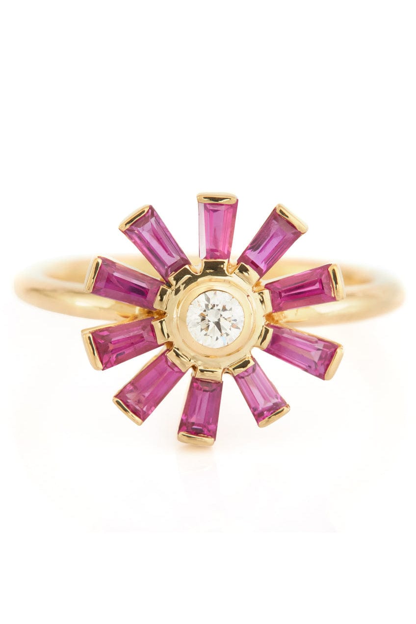 YI COLLECTION-Ruby and Diamond Daisy Ring-YELLOW GOLD