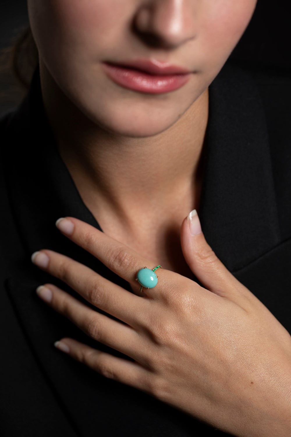 YI COLLECTION-Turquoise and Emerald Globe Ring-YELLOW GOLD