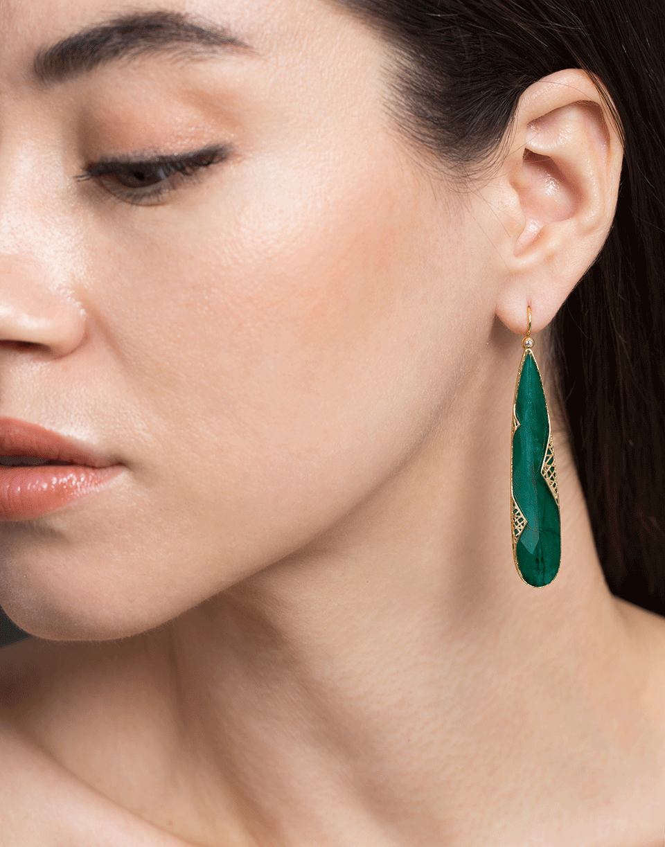 YOSSI HARARI-Emerald Slice Lace Earrings-YELLOW GOLD