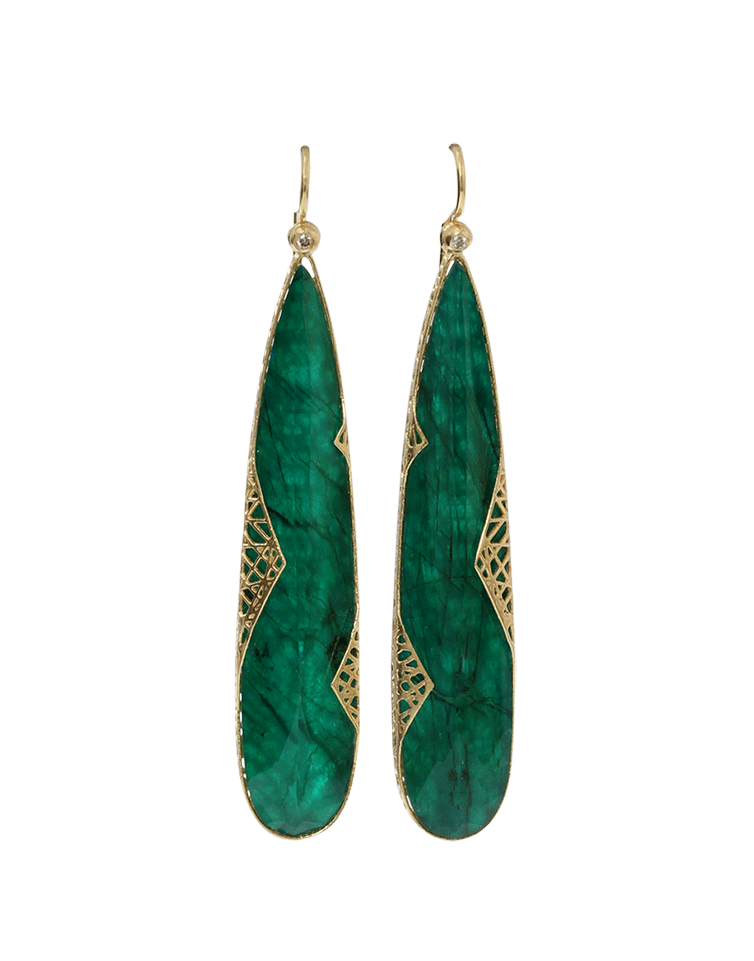 YOSSI HARARI-Emerald Slice Lace Earrings-YELLOW GOLD