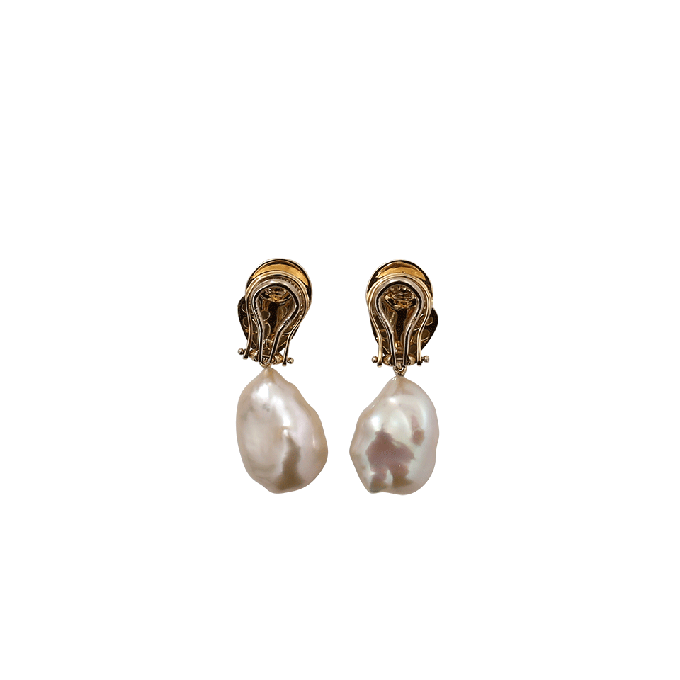 YVEL-White Baroque Freshwater Pearl Drop Earrings-YELLOW GOLD