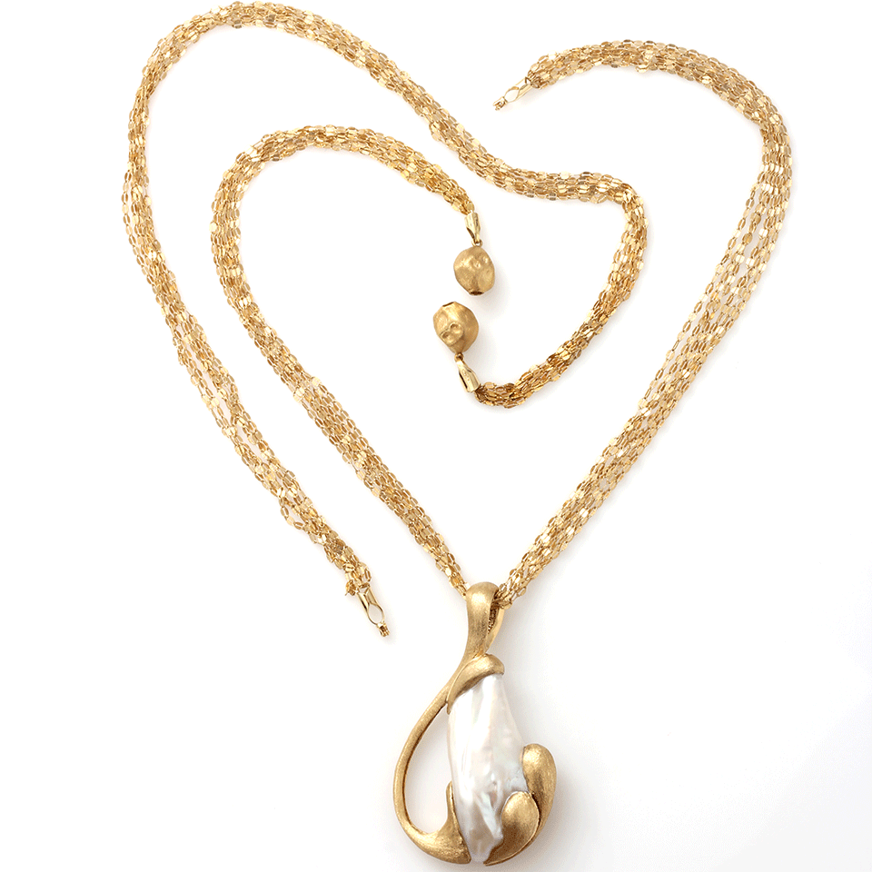 YVEL-Freshwater Pearl Pendant Necklace-YELLOW GOLD