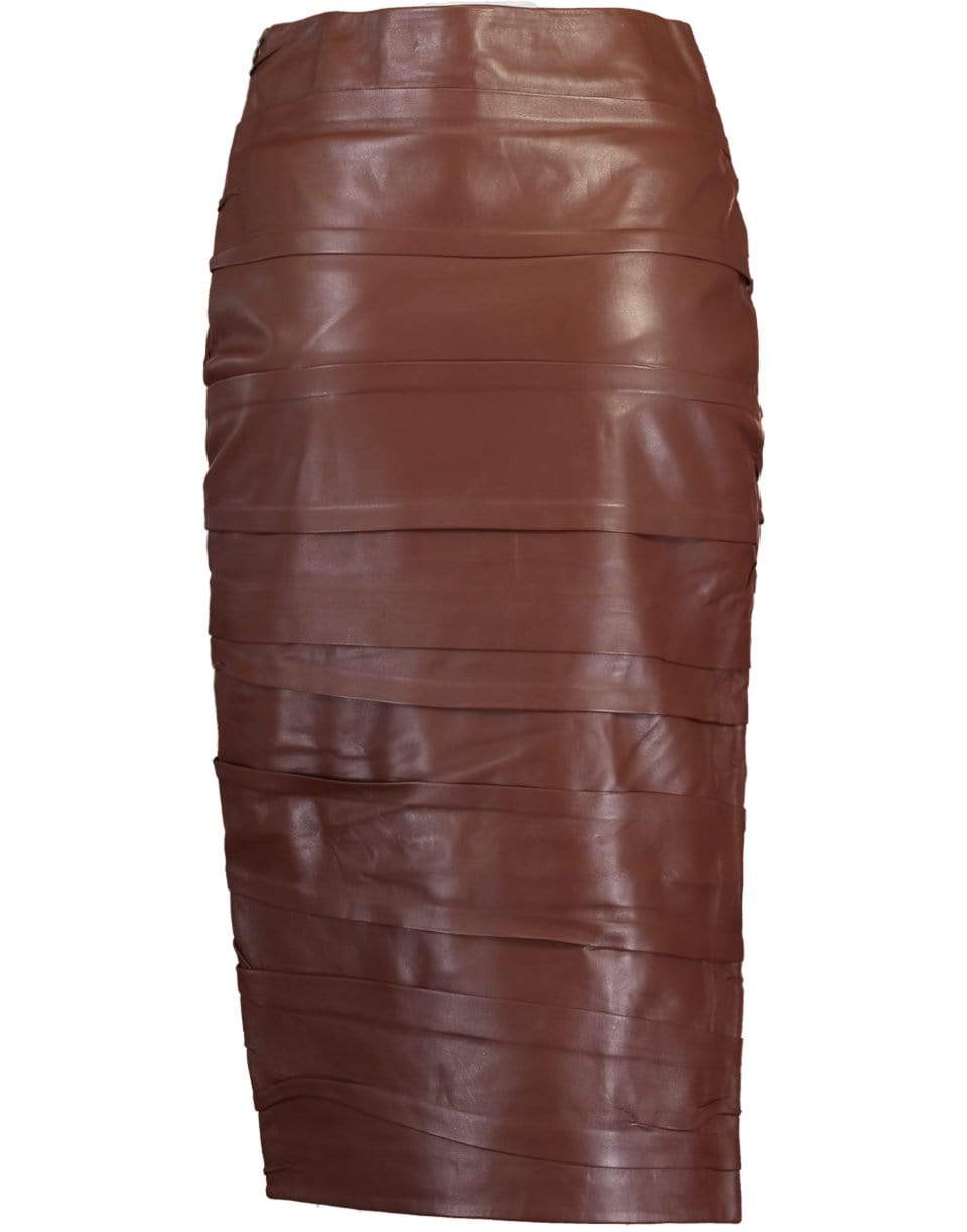 ZEYNEP ARCAY-Rouched Midi Leather Skirt-