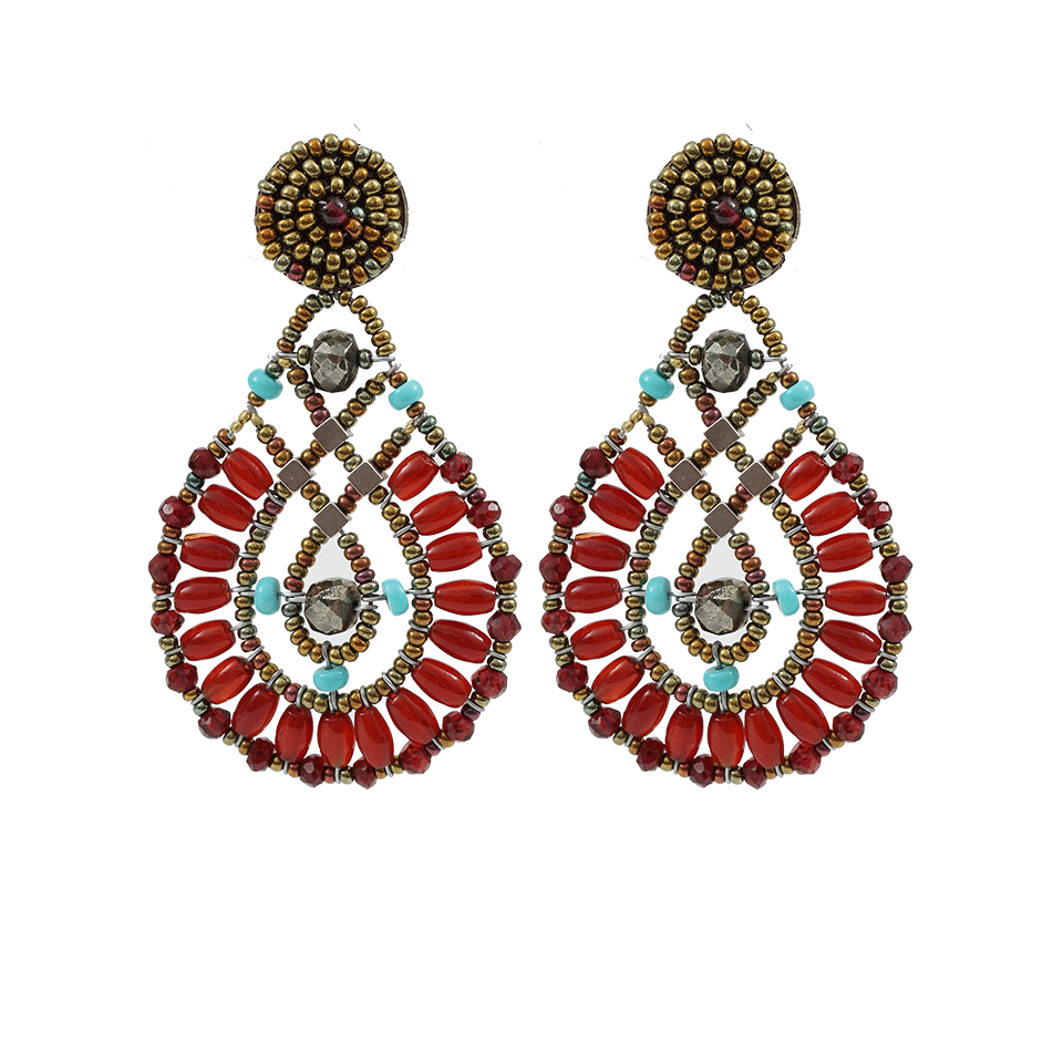 ZIIO-Oval Multi-Bead Drop Clip Earrings-RED