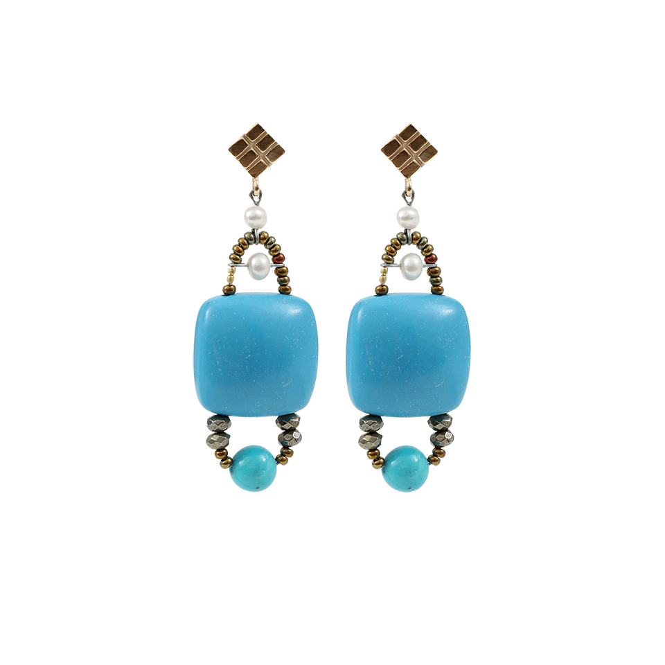 ZIIO-Armonia Pyrite Stone And Bead Earrings-TURQ
